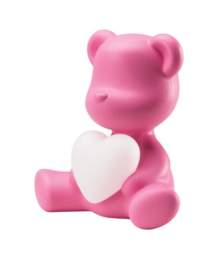 Profilo lampada a forma di orsetto rosa con cuore che s'illumina al centro di Qeeboo