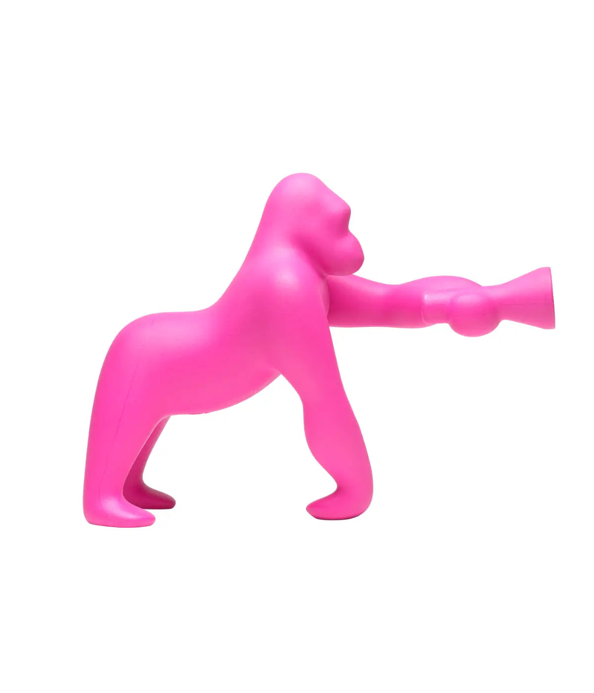 Lampada a forma di King Kong. Un braccio contiene in fondo la luce. Immagine su sfondo bianco