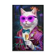 Quadro LED Gatto 60x90 cm con occhiali fucsia luminosi – LED Therapy