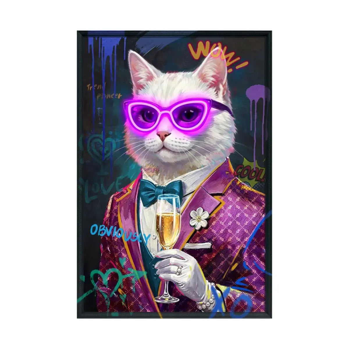 Quadro LED Gatto 60x90 cm con occhiali fucsia luminosi – LED Therapy
