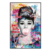 Quadro con Audrey pop con varie scritte e la scritta love illuminata a Led