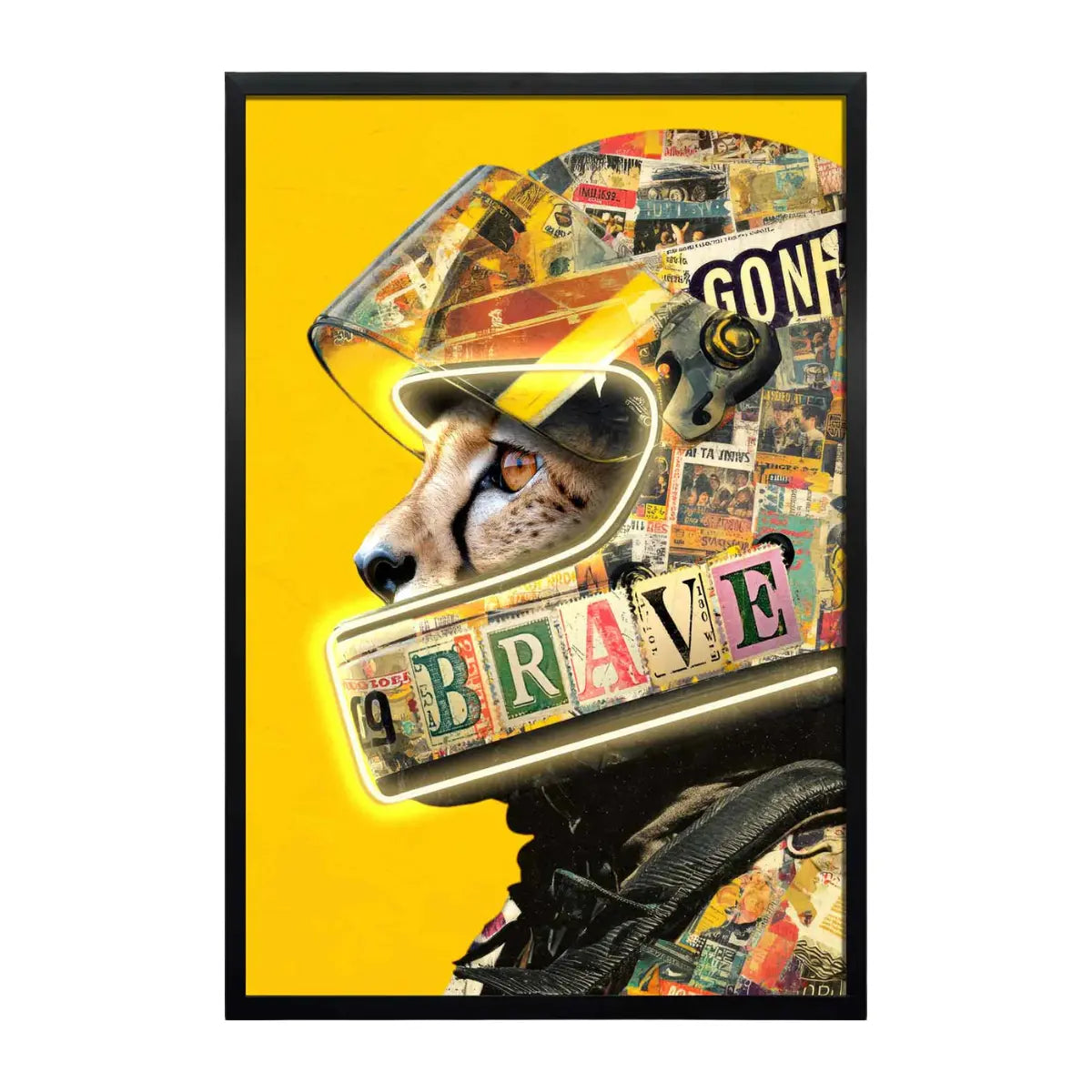 Quadro con leopardato con casco illuminato da striscia a Led