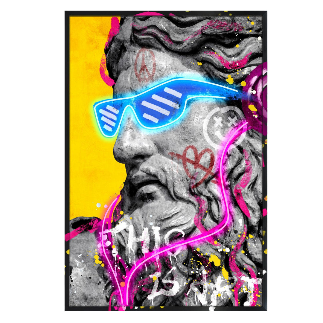 Quadro Zeus con occhiali e cuffie illuminati da striscia a Led