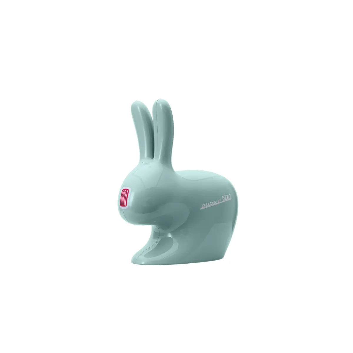 Rabbit XS Fiat 500 Limited Edition Qeeboo color acquamarina con finitura metallizzata, design Stefano Giovannoni