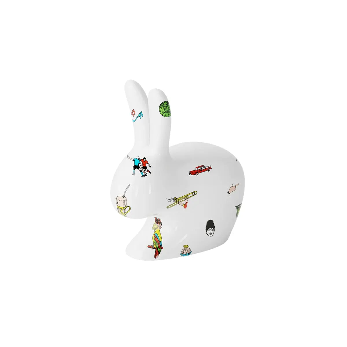 Rabbit XS Fiorucci di Qeeboo in ceramica: l'iconico coniglio disegnato da Stefano Giovannoni, perfetto come oggetto di design e da collezione.