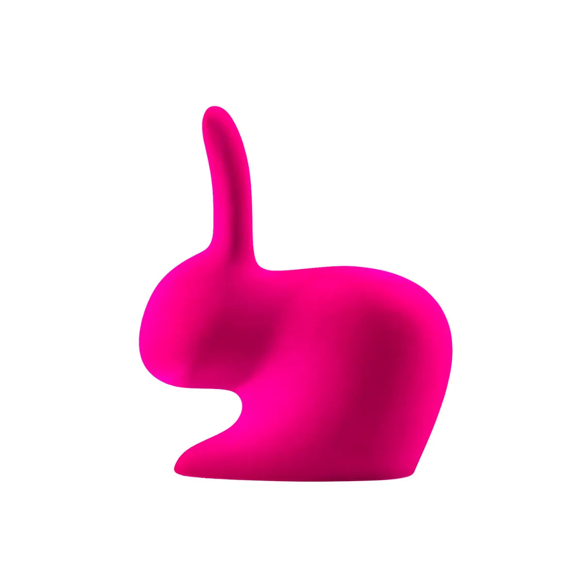 Sedia a forma di coniglio in velluto fucsia lato