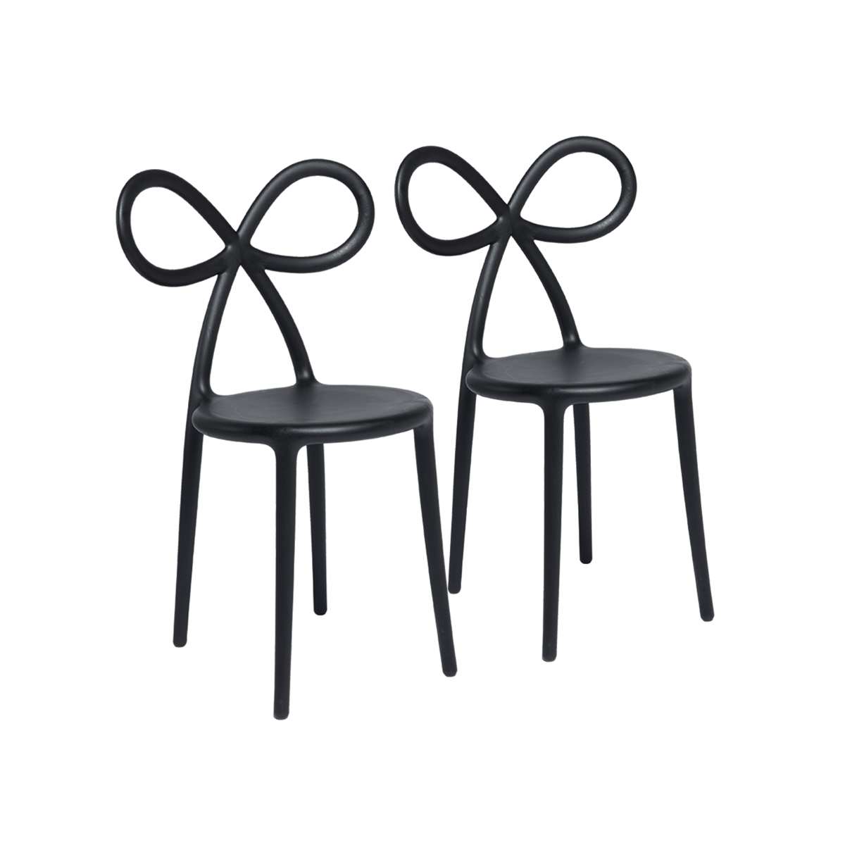 Coppia di due sedie nere con schienale a fiocco