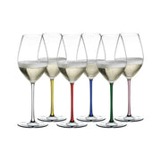 Set di sei calici da champagne con stelo colorato assortiti