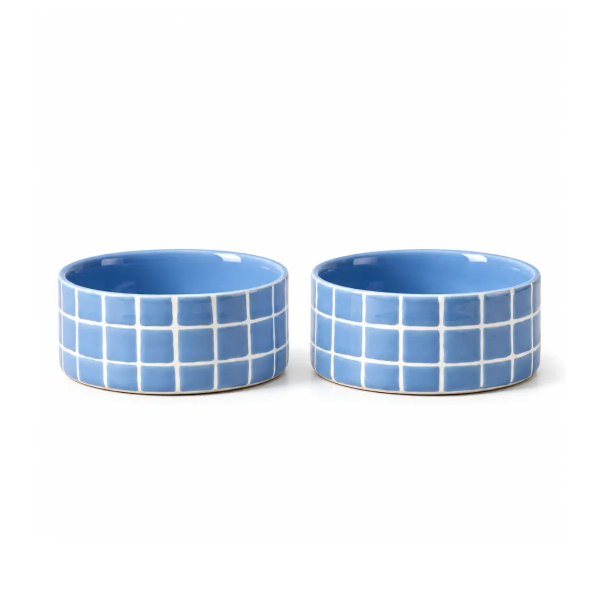 Set 2 ciotole per animali Pool Blu a quadretti in gres 14 cm