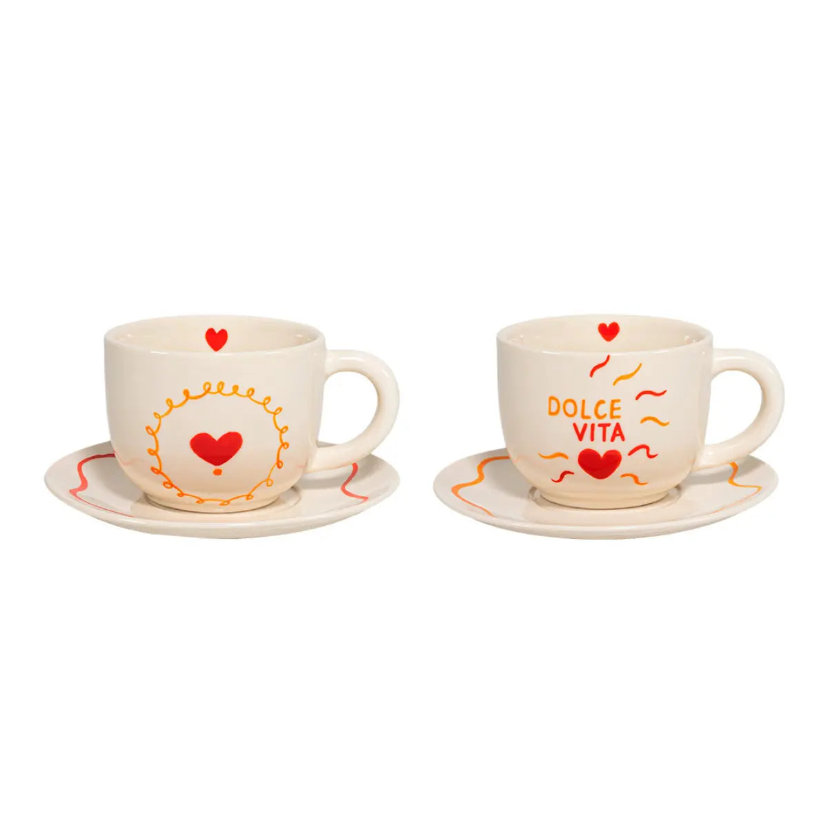 Set di 2 tazzine con piattino  con frase Dolce Vita e cuore