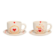 Set di 2 tazzine con piattino  con frase Dolce Vita e cuore