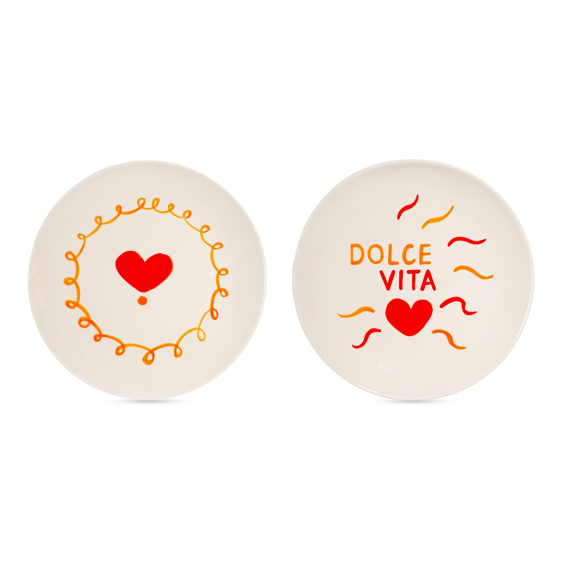 Set di 2 piattini diametro 21 con scritta dolce vita e cuore