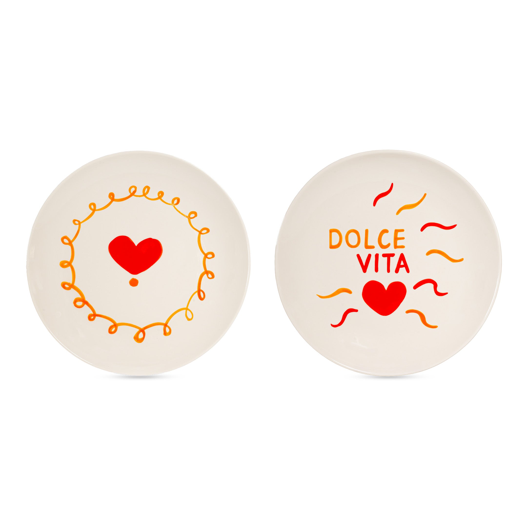 Set di 2 piattini diametro 21 con scritta dolce vita e cuore