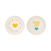Set di 2 piattini diametro 21 con scritta pure joy e cuore