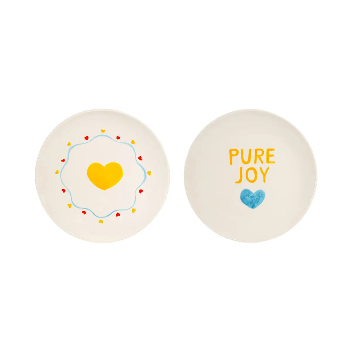 Set di 2 piattini diametro 21 con scritta pure joy e cuore