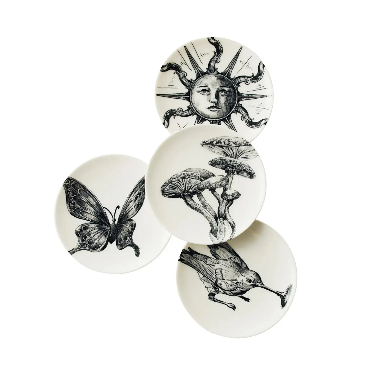 Set 4 piattini da pane Unity Tomorrowland x Serax in porcellana bianca con decorazioni nere