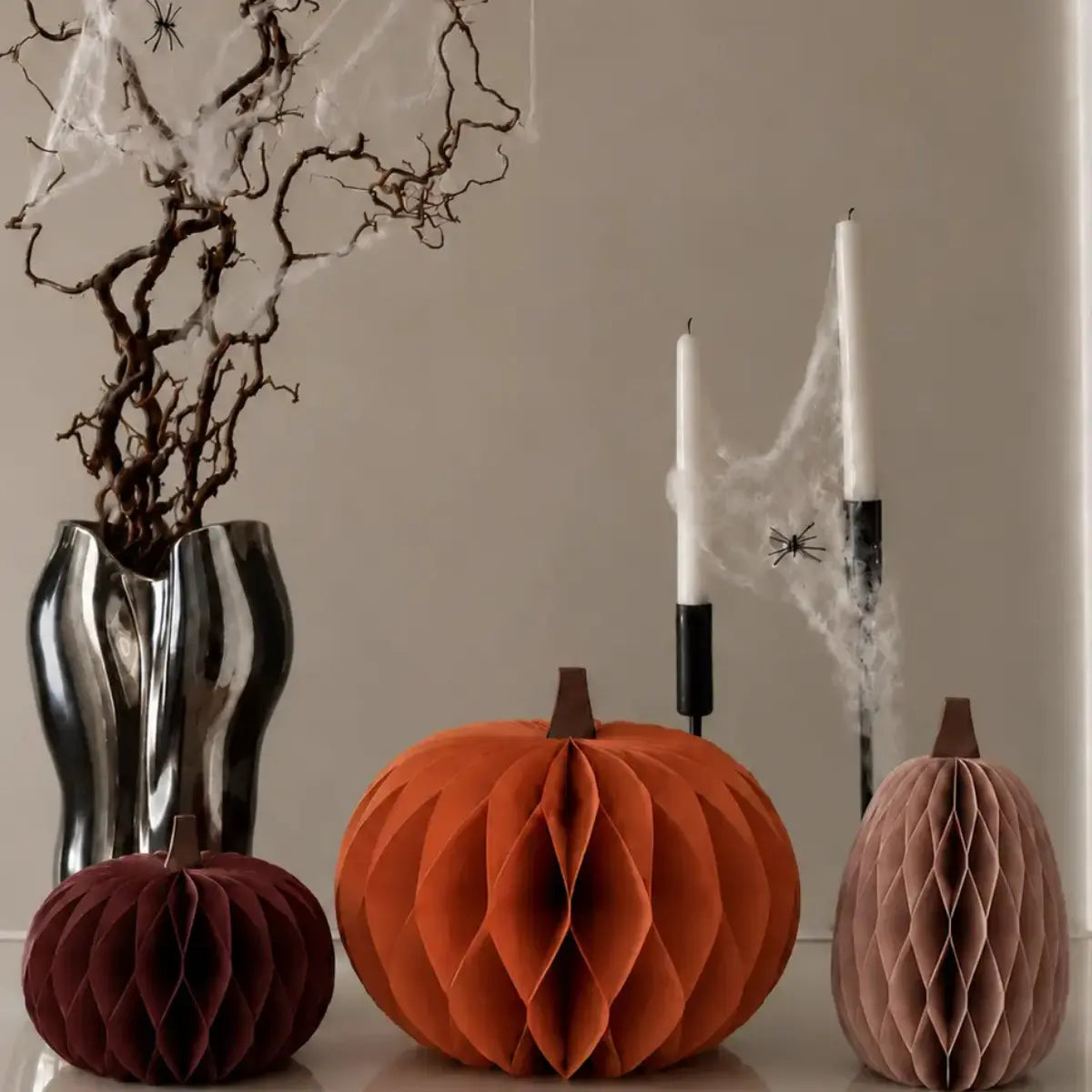 Set 3 zucche decorative in carta Amber Forest nei toni arancioni