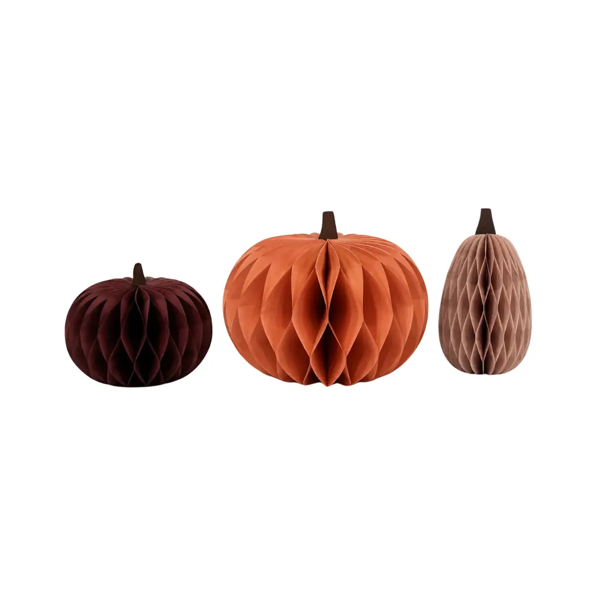 Set 3 zucche decorative in carta Amber Forest nei toni arancioni