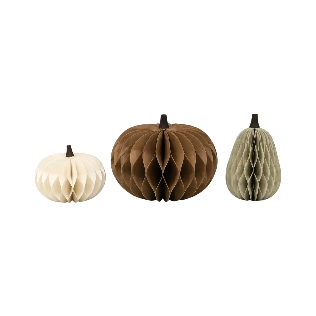Set 3 zucche decorative in carta Nordic Moss nei toni naturali