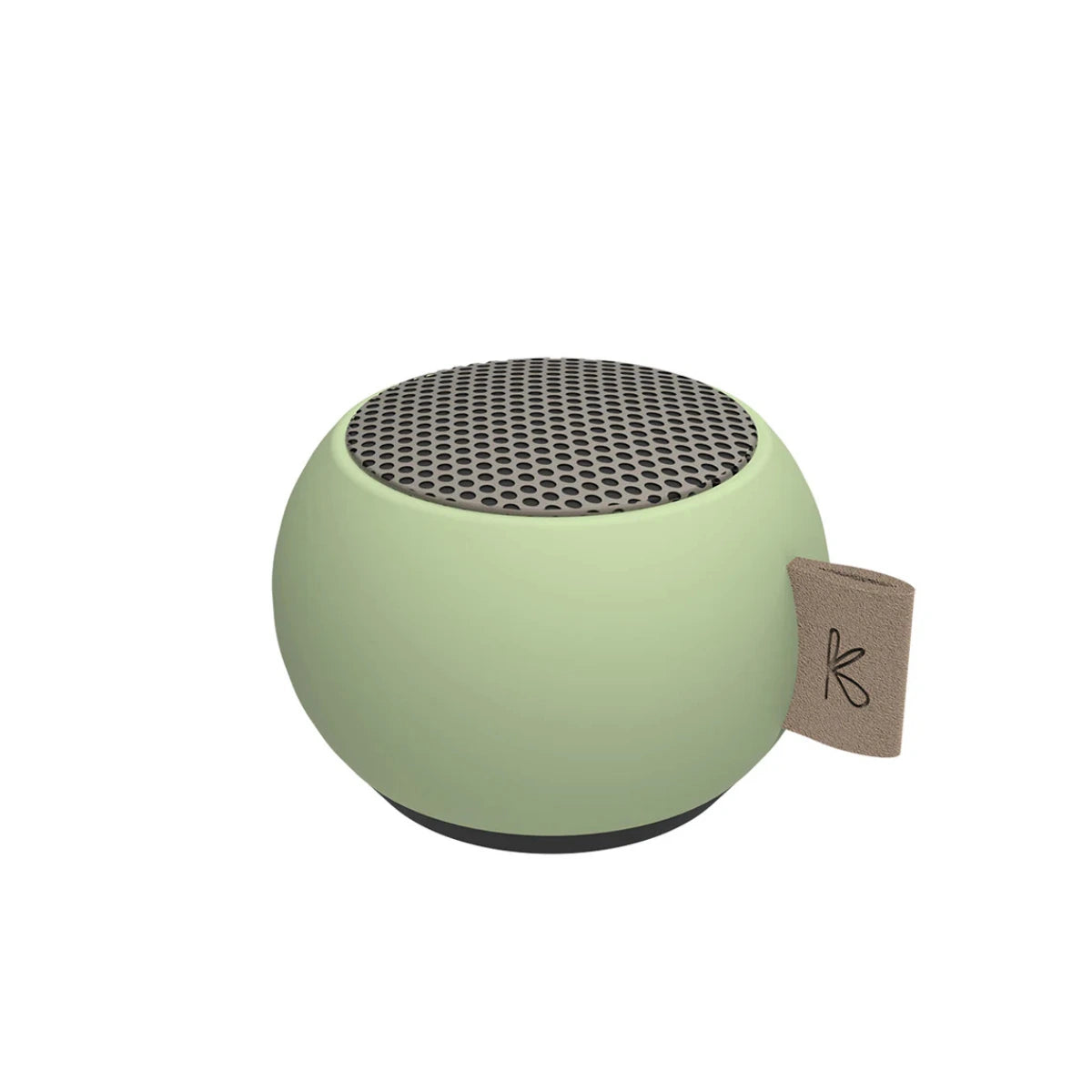 mini cassa audio portatile verde, su sfondo bianco.