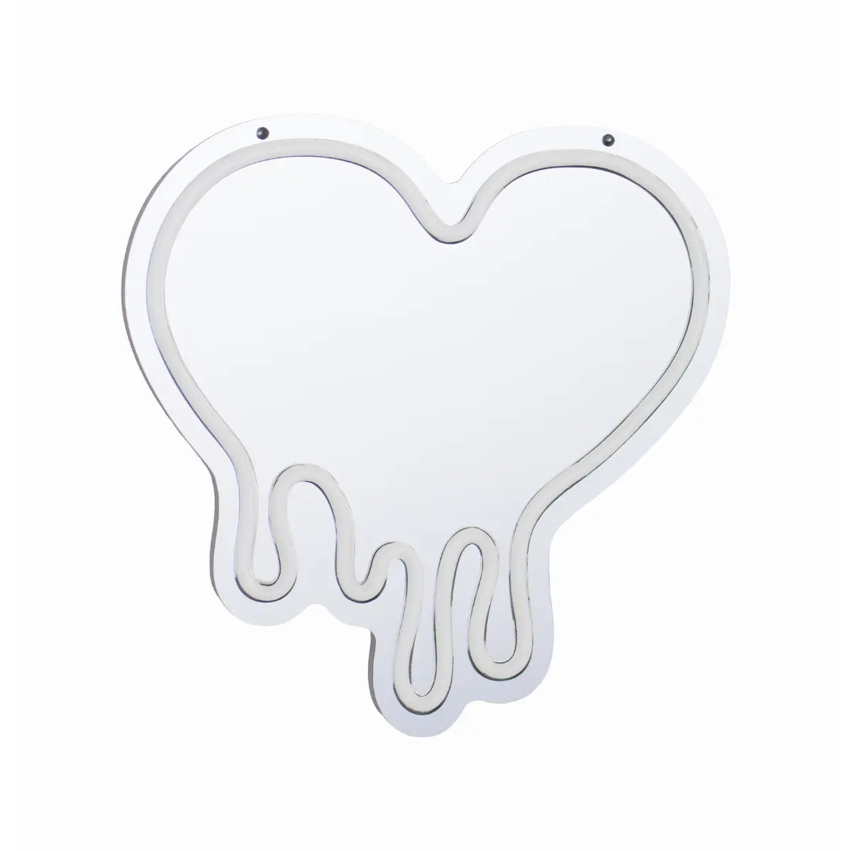 Specchio a forma di cuore che si scioglie a neon quando è spento 