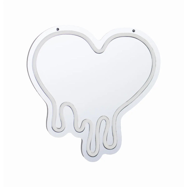 Specchio a forma di cuore che si scioglie a neon quando è spento 