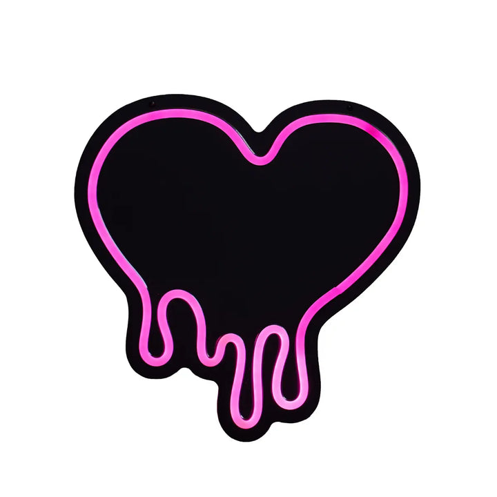Specchio a forma di cuore che si scioglie a neon quando è acceso