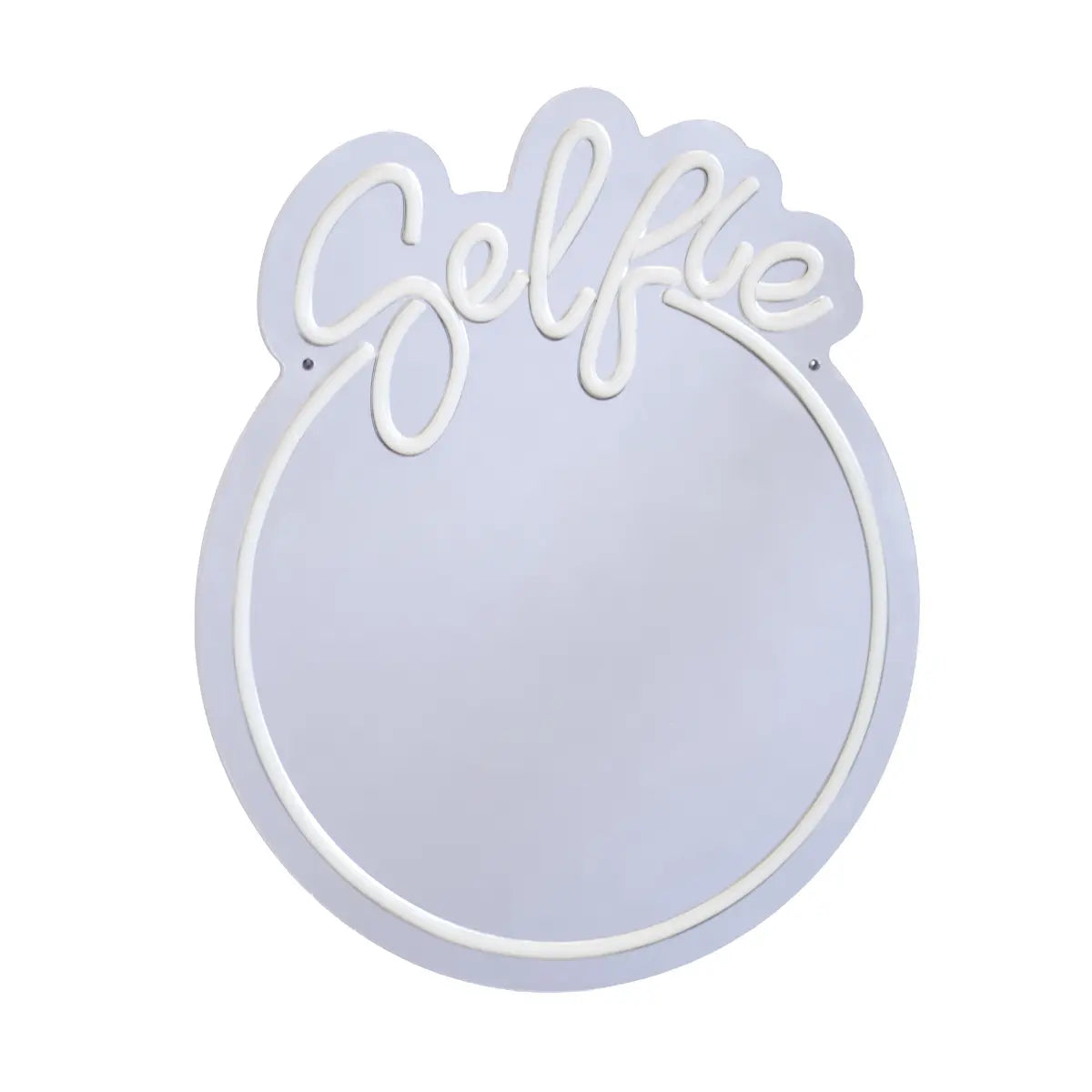 Specchio a neon con scritta selfie quando è spento