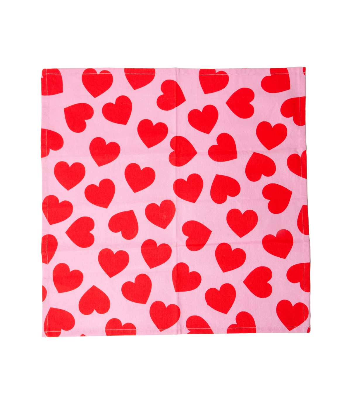 Strofinaccio quadrato aperto, rosa con cuori rossi. Immagine su sfondo bianco