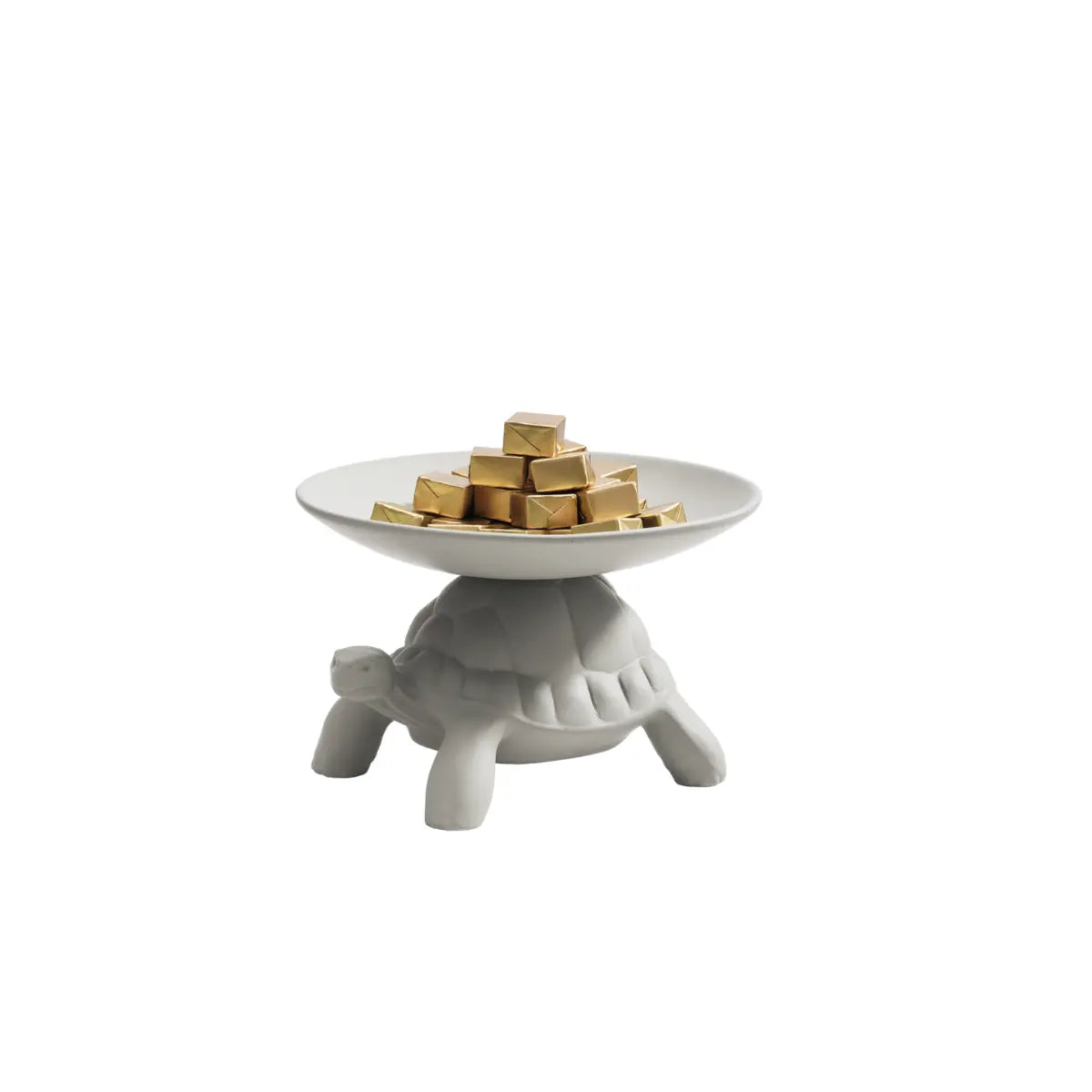  Svuotatasche in ceramica grigio chiaro a forma di tartaruga con un piattino sul carapace