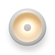 Lampada da tavolo/ svuotatsche rotonda beige con luce al centro. Sfondo bianco