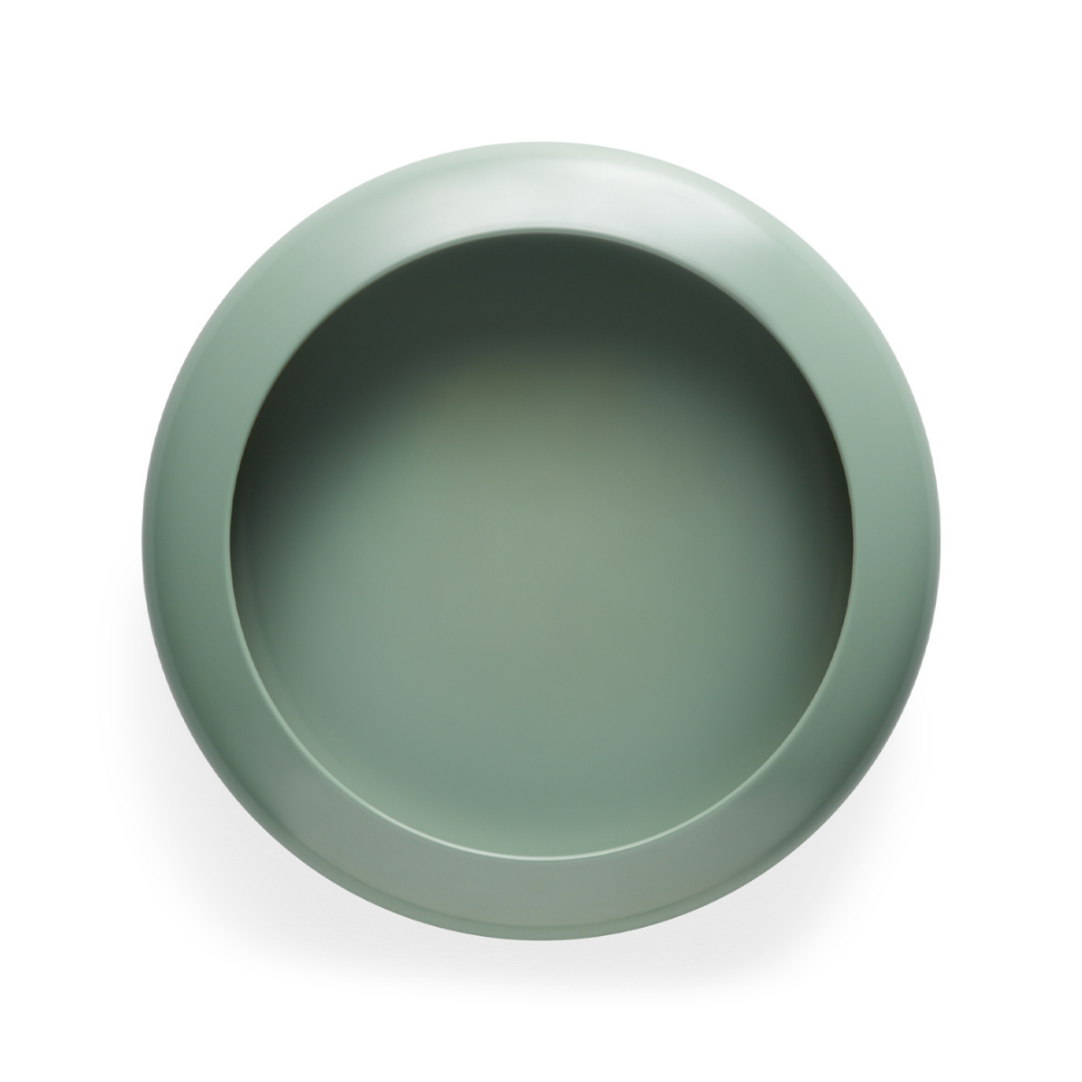 Svuotatasche rotondo verde salvia. Immagine su sfondo bianco