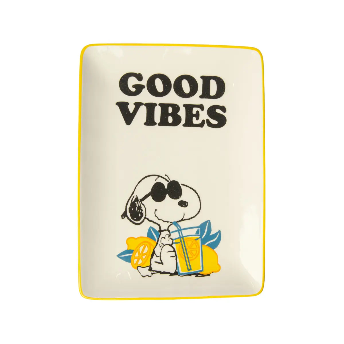 Svuotatsche di Snoopy con bordo colorato, grafica e scritta Good Vibes