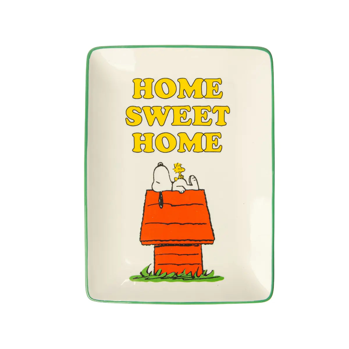Svuotatsche di Snoopy con bordo colorato, grafica e scritta Home Sweet Home