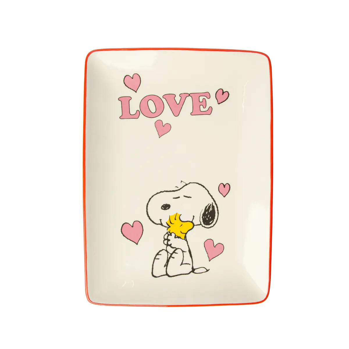 Svuotatsche di Snoopy con bordo colorato, grafica e scritta Love