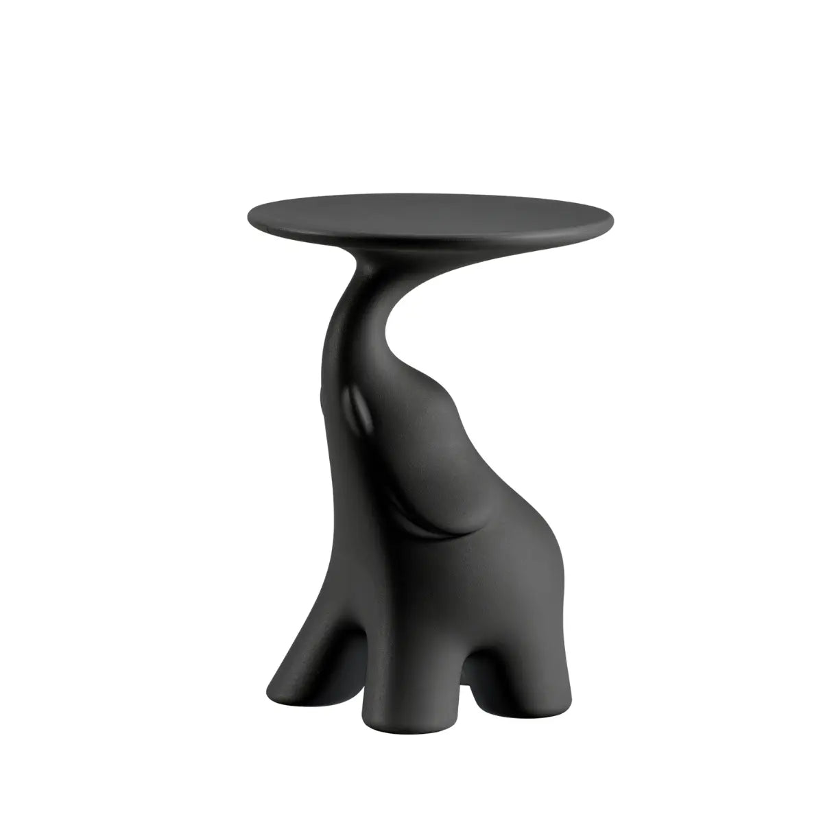 Tavolino a forma di elefante con piano rotondo di colore nero di Qeeboo