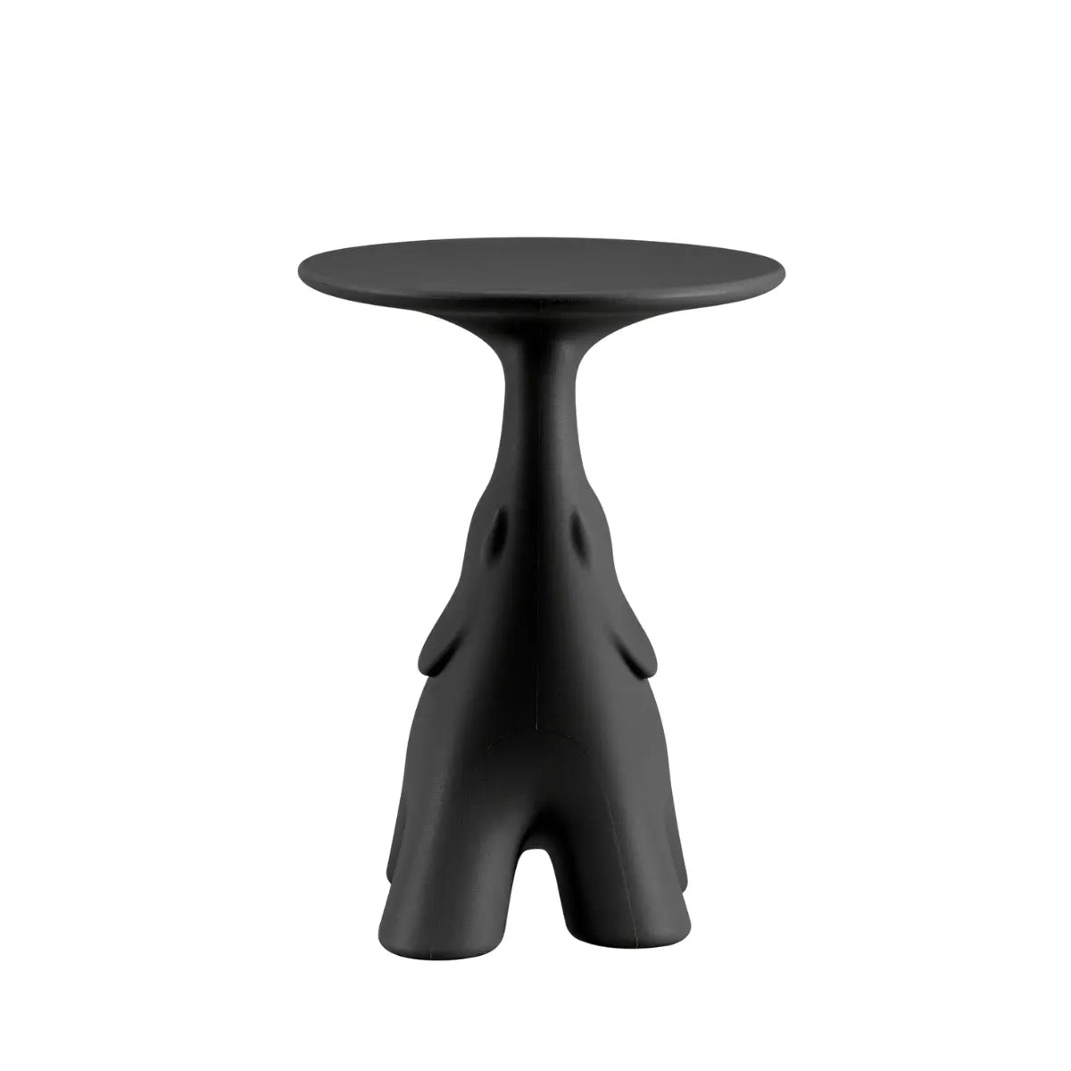Tavolino a forma di elefante con piano rotondo di colore nero di Qeeboo visione frontale