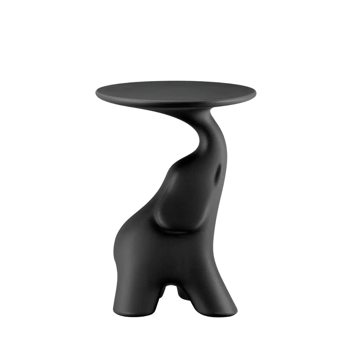 Tavolino a forma di elefante con piano rotondo di colore nero di Qeeboo visione laterale