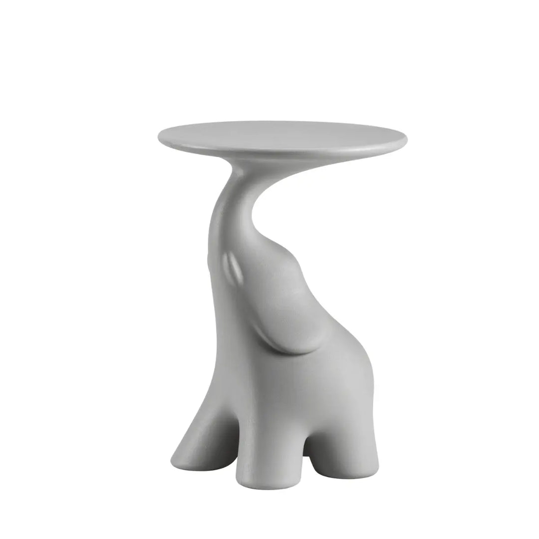 Tavolino a forma di elefante con piano rotondo di colore grigio chairo di Qeeboo