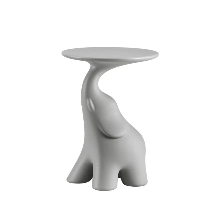 Tavolino a forma di elefante con piano rotondo di colore grigio chairo di Qeeboo