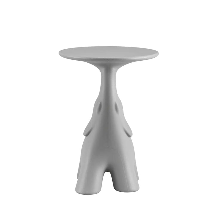 Tavolino a forma di elefante con piano rotondo di colore grigio chairo di Qeeboo visione frontale