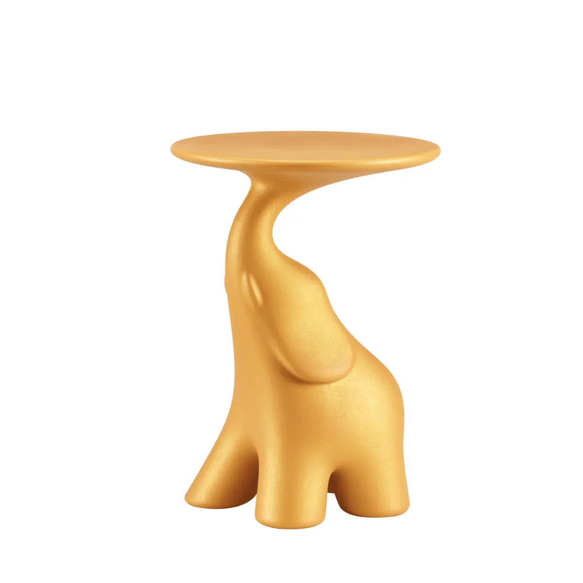 Tavolino a forma di elefante con piano rotondo di colore giallo mango glitterato di Qeeboo