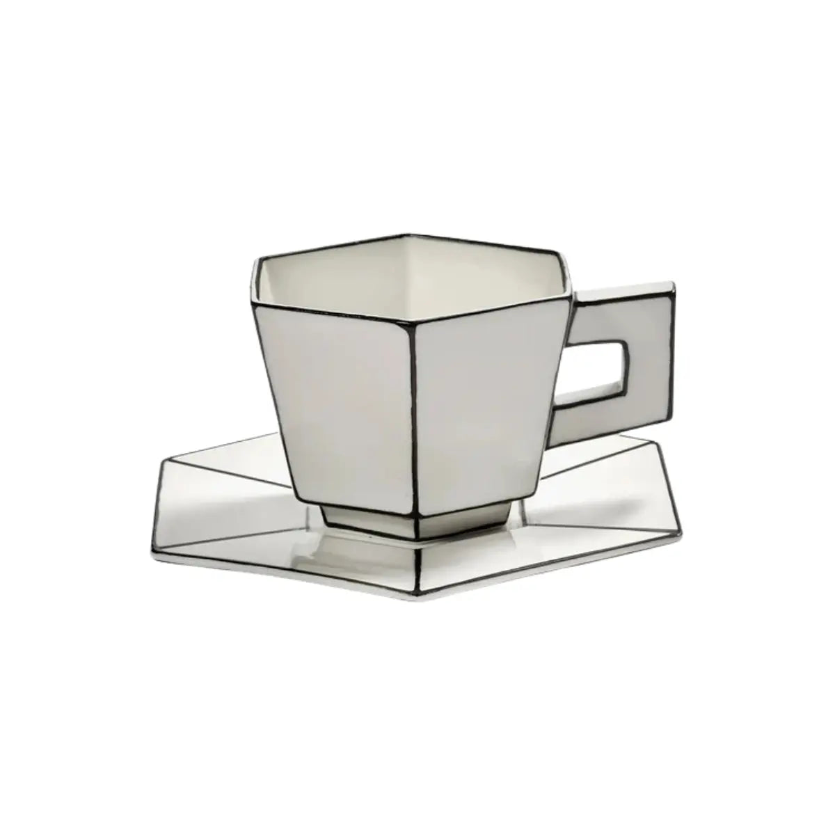 Tazza da cappuccino Carte Blanche con piattino e contorni neri dipinti a mano – Annebet Philips x Serax