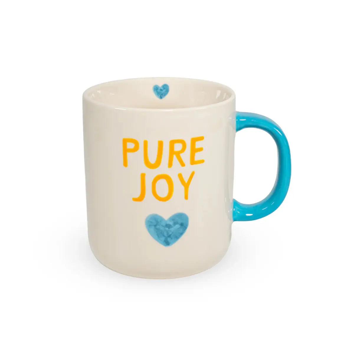 Tazza da 400 ml, con stampa Pure Joy e manico azzurro