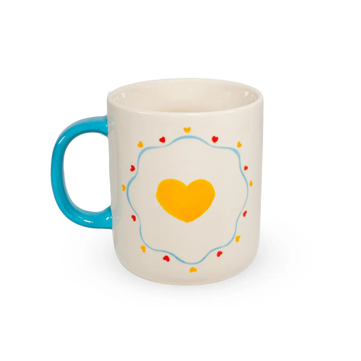 Tazza da 400 ml, con stampa cuore e manico azzurro 