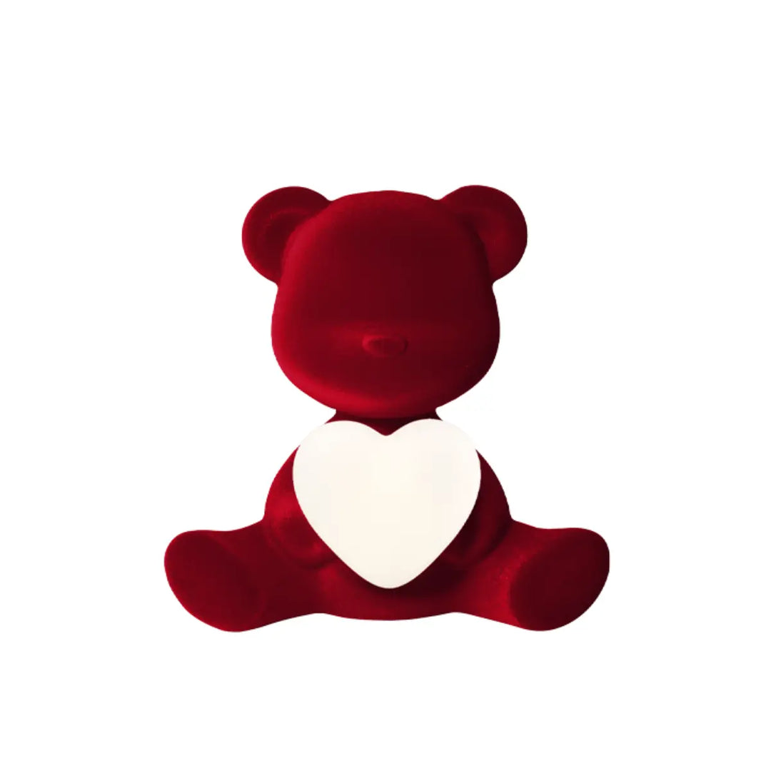 Lampada Teddy Love XS di Qeeboo a forma di orsetto in velluto rosso 