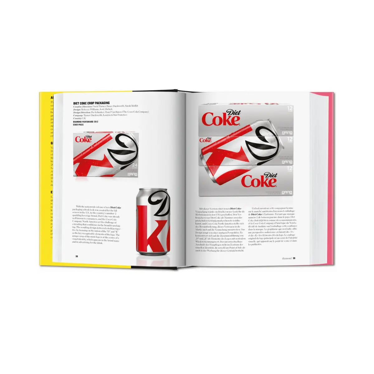 Due pagine del libro The Package Design Book. Immagina grande divisa in due pagine e testo sotto