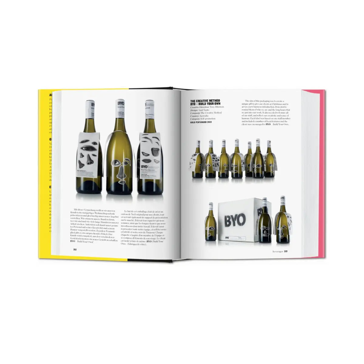 Due pagine del libro The Package Design Book. Immagina grande divisa in due pagine e testo sotto
