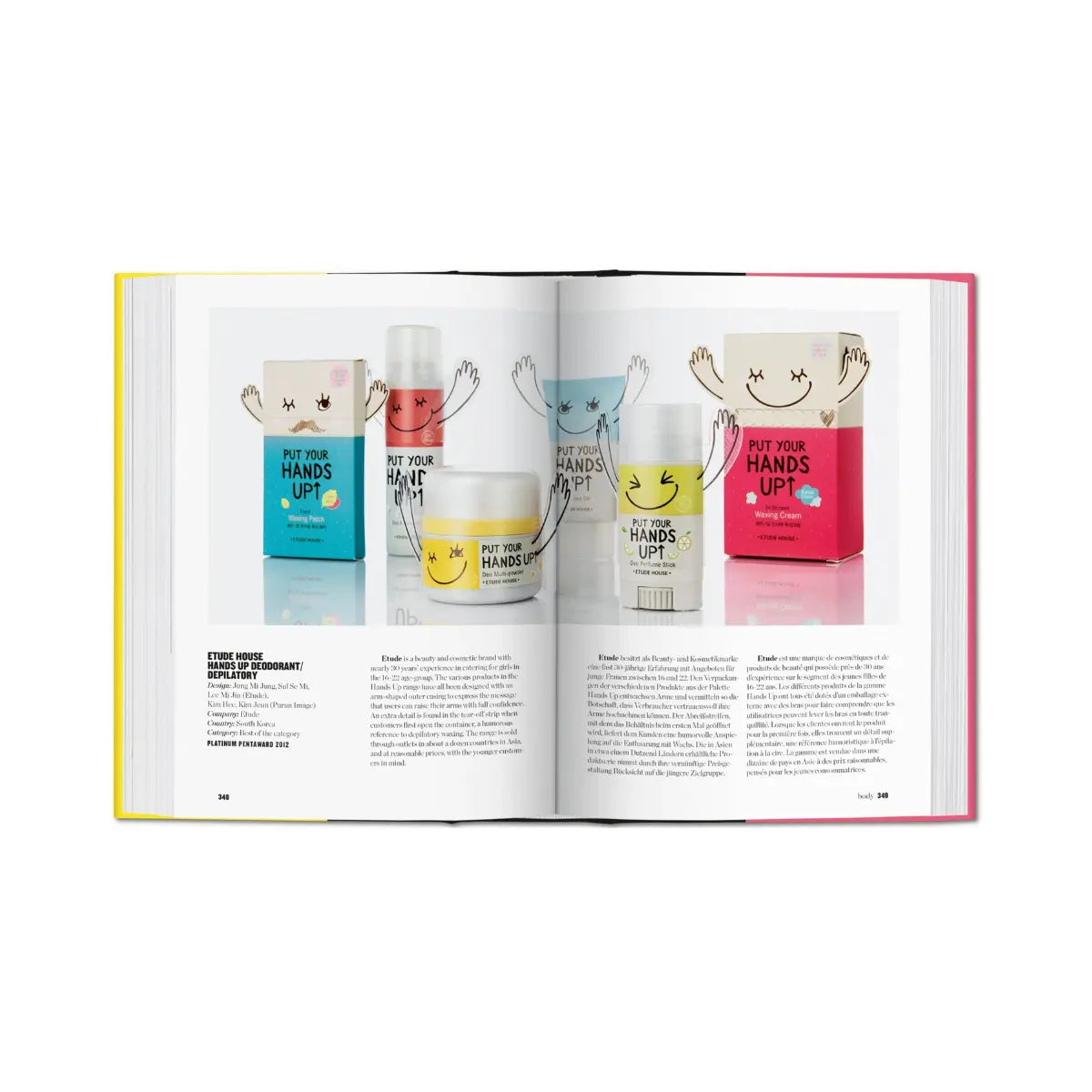 Due pagine del libro The Package Design Book. Immagina grande divisa in due pagine e testo sotto