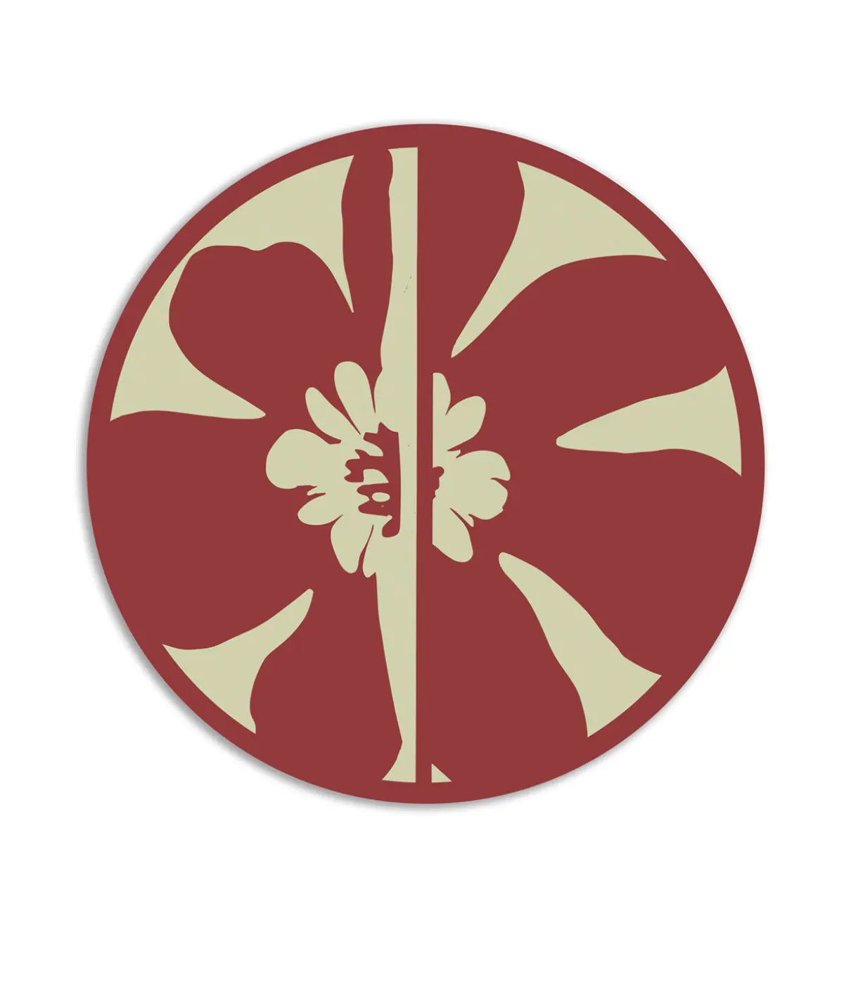 Tovaglietta rotonda Bordeaux e verde con motivo floreale. Immagine su sfondo bianco